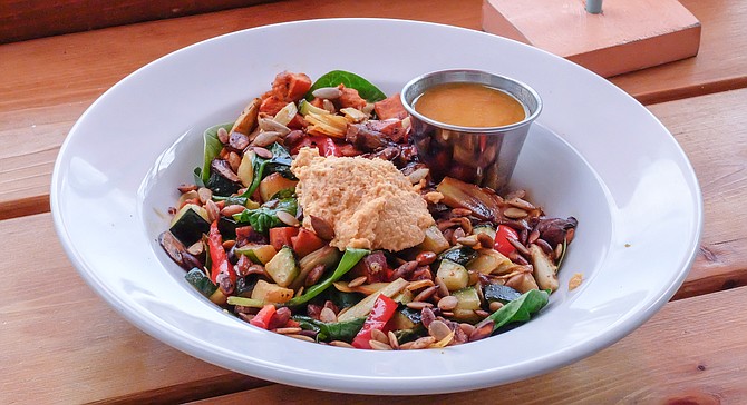 A grain-free roasted veggie bowl: vegan, paleo, and gluten-free.