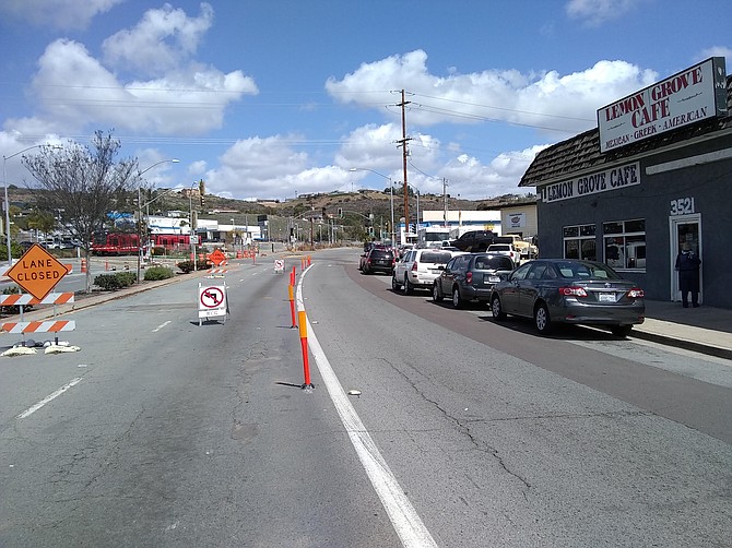 Road closure across from Lemon Grove Cafe