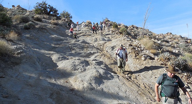 Heart Attack Hill, a steep eroded descent with rocky bumps and ruts