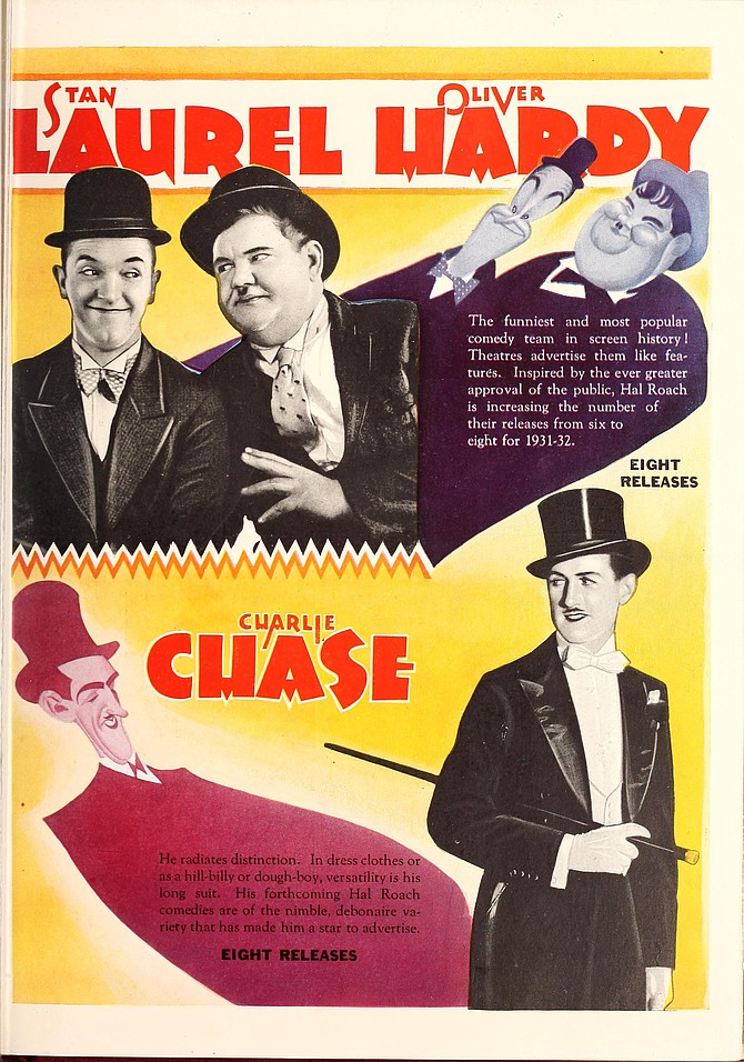 Trade ad ballyhooing Hal Roach's lineup of Laurel & Hardy and Charley Chase shorts for 1931. "Motion Picture Herald," July 13, 1931.