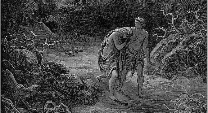Adam and Eve, wailing and ashamed