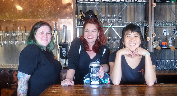 Stina O'Grady, Shannon Lynette, and Nikki Kojima contribute to the customer experience at Burning Beard.
