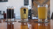 A flight of beers at Latchkey Brewing Company - OPP Porter, Real Slim Shazy and SD 1915 Lager