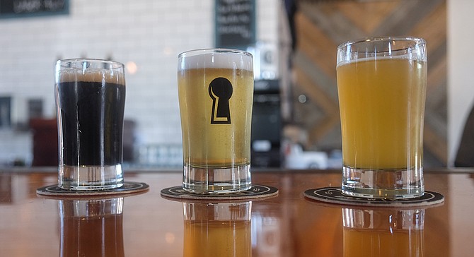 A flight of beers at Latchkey Brewing Company