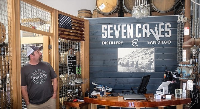 Geoff Longenecker makes small batch spirits at his distillery and tasting room in Miramar.