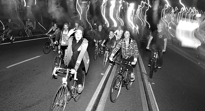 Critical Mass riders on Friar's Road sometime in the late 2000s