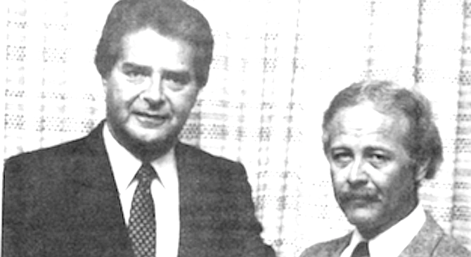 Hannibal (right) gets commendation from police chief Kolender, 1983.