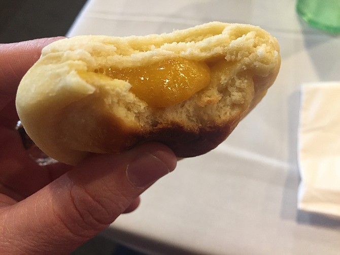 These hot and fresh Egg Yolk Buns were a hit at my table. 