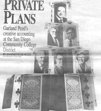 The trustees of the San Diego Community College District (top row) Chancellor Garland Peed; (middle row) Dan Grady. Charles Reid; (bottom row) Richard Johnston, Gene French, Louise Dyer.