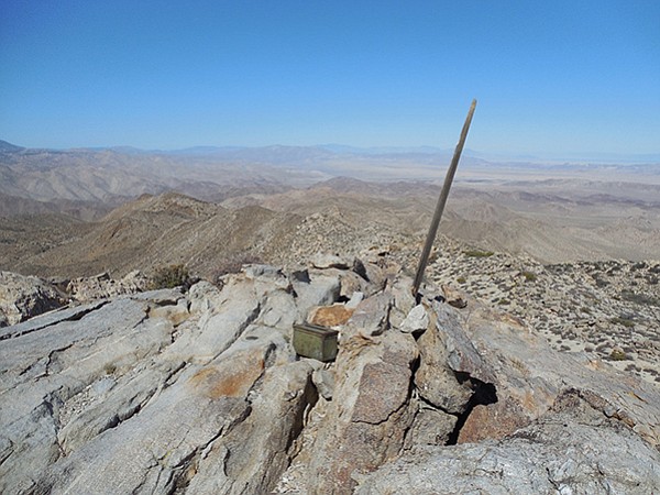 Jacumba Mountain: The summit, with register and view