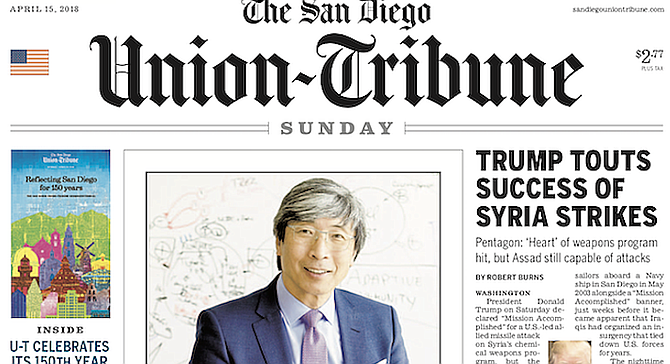 April 15 U-T with photo of Patrick Soon-Shiong.