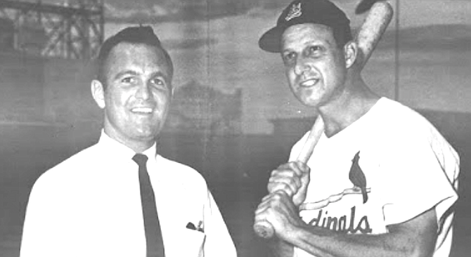 Jerry Gross with Stan Musial, St. Louis, 1960. By the time he came to San Diego, Gross had been a broadcaster in two World Series.