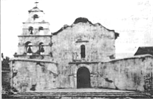 Mission church with reconstructed belfry, circa 1930