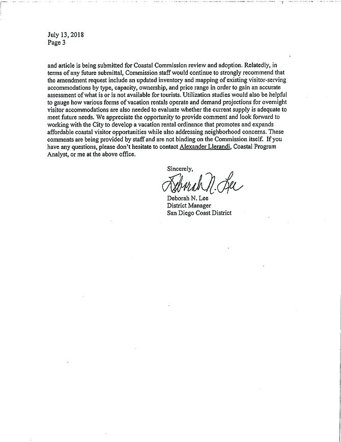 Page 3 of CA Coastal Commission letter to city, sent out July 13 (Friday). 