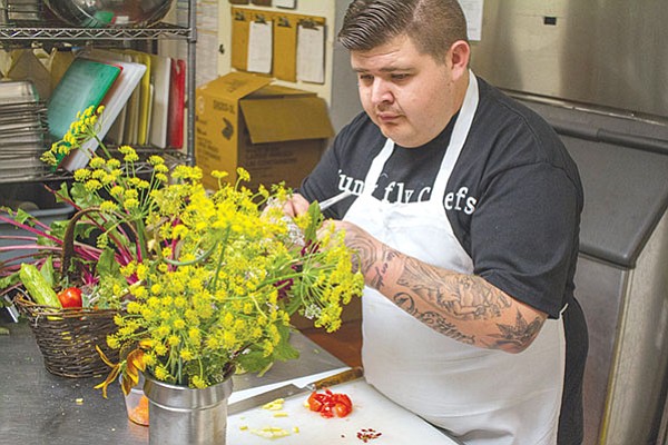 Chef Michael Rubalcava, Terra’s lead line cook, employs yellow-flowered fennel in his dishes.