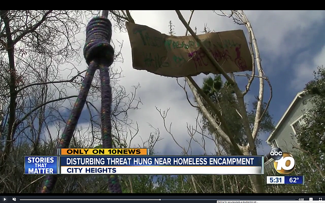 “Trespassers will hang by the heads.” (Noose shown on Channel 10.)