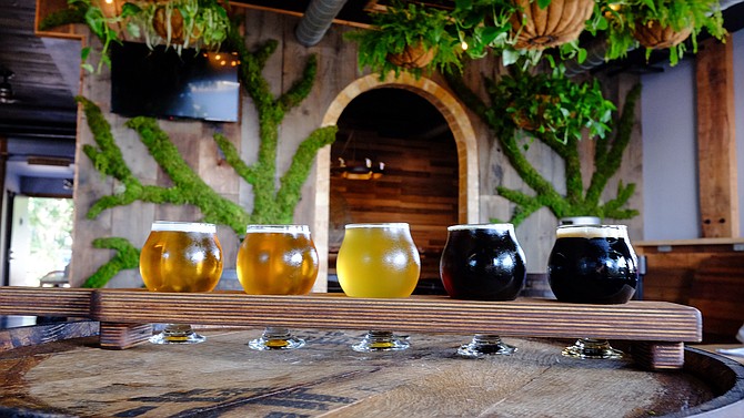A flight of beers and plenty of greenery in Bear Roots' Vista Village taproom.