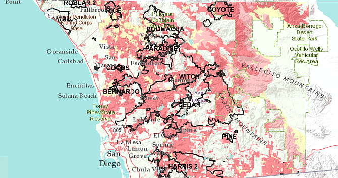 San Diego County wildfire hazard map