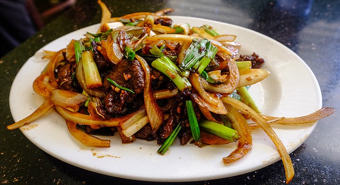 Mongolian beef stir fry with just a few onions