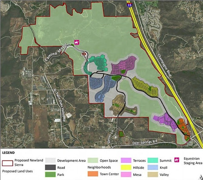 A side-by-side comparison of the 2010 and 2018 project show Newland Sierra has 21-percent fewer homes, 10-percent more open space, and 40-percent fewer parks.