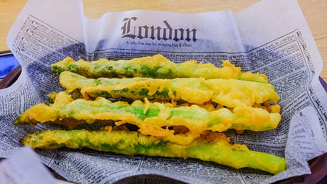 Even asparagus gets fried in tempura-like batter.