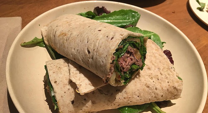 Steak wrap – meat juices combined with the onion and yogurt.