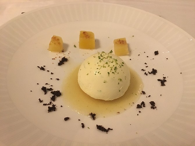 Key lime semifreddo with cubed pineapple