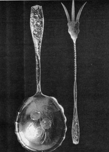 Berry spoon and lettuce fork, Pomona by Towle, c.1887