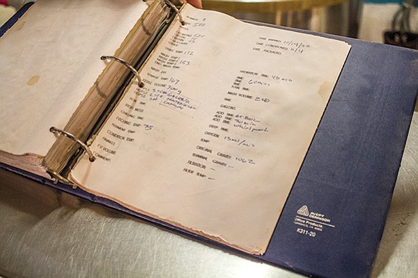 The original recipe for Swami’s IPA sits in a binder at Pizza Port Solana Beach