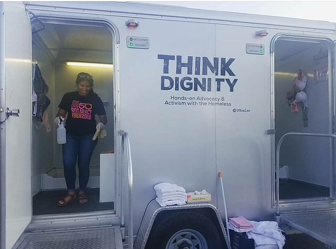 Think Dignity's Fresh Start shower trailer. Photo: Think Dignity/Pacific Beach Rotaract Club