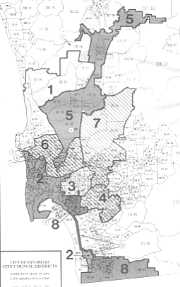 San Diego City Council districts, effective June 19, 1991