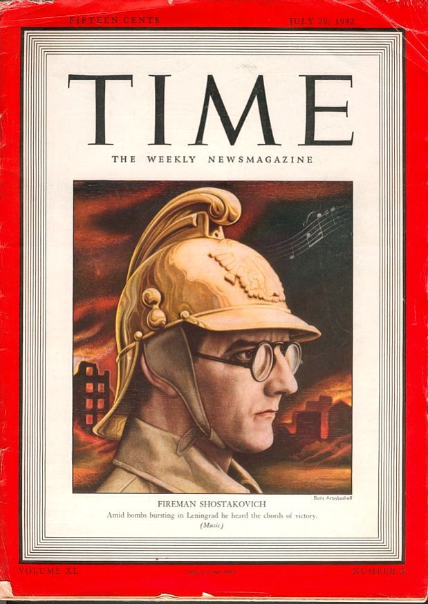 Shostakovich on the cover of Time magazine, July, 1942.