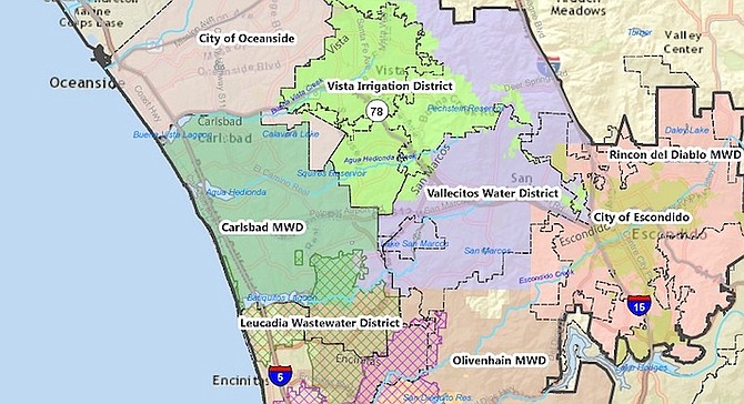 The district covers small parts of Carlsbad, Vista, and unincorporated areas including Lake San Marcos.