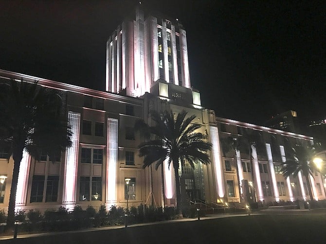 County building at night