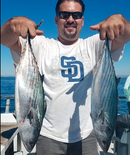 San Diego angler Johnny Mendez with a pair of Pacific bonito on Daily Double