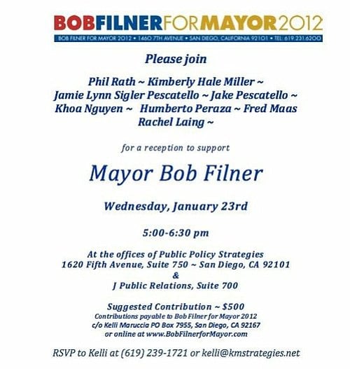 Rath served as aide to Bill Horn and Jerry Sanders, yet his name appears on this Bob Filner fundraiser.