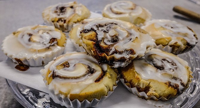 A stack of gluten-, egg-, nut-, and dairy-free cinnamon rolls