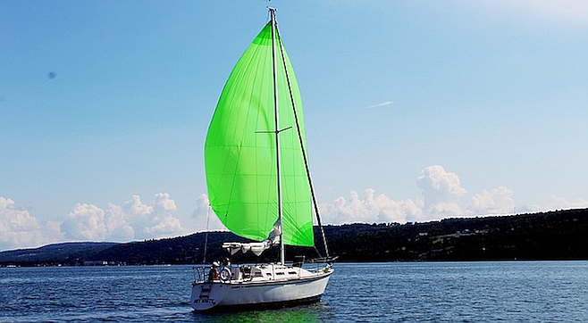 Sailboat on Seneca Lake, largest of the glacial Finger Lakes in New York State.