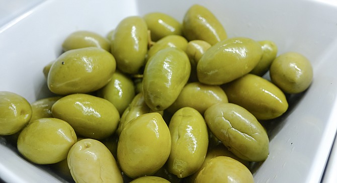 The largest of several varieties of olive served and sold at Enoteca Buona Forchetta