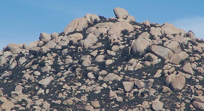 Erosion has exposed a rocky summit