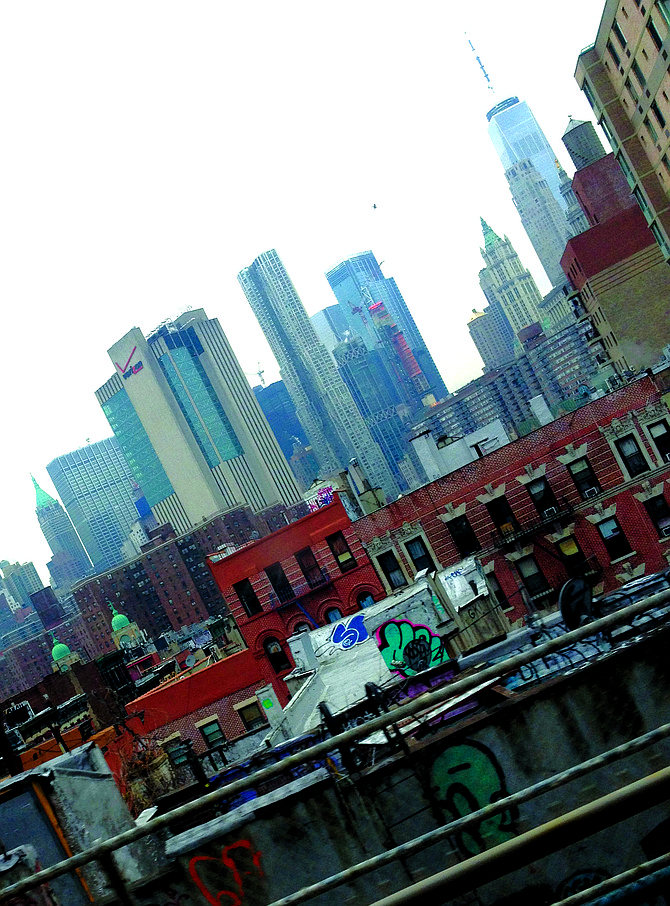 Downtown skyline as seen from the Q train.