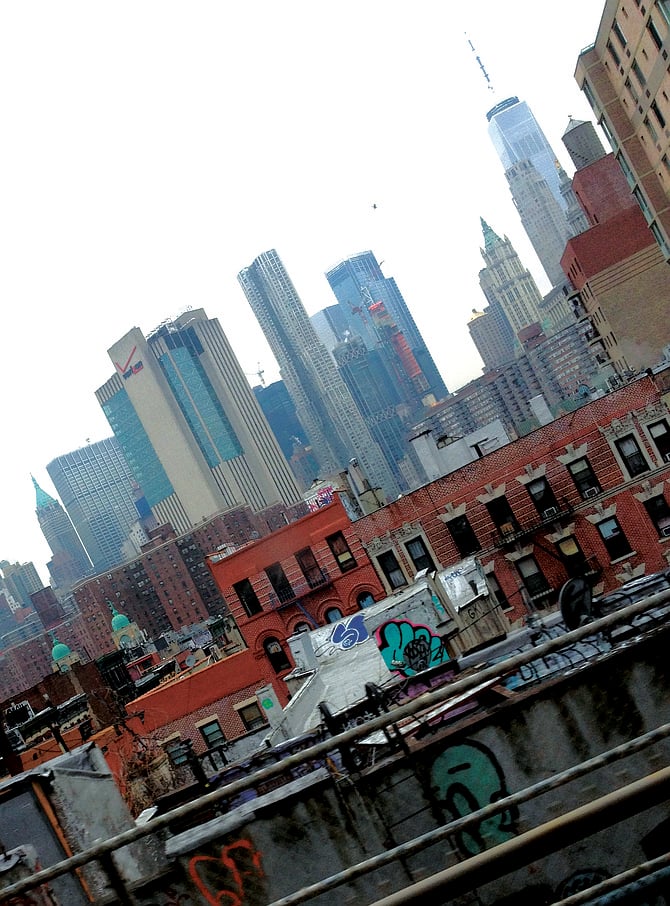 Downtown skyline as seen from the Q train.