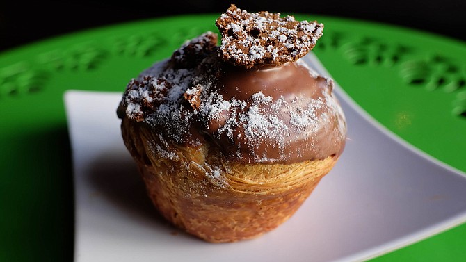 A chocolate chip and nutella cruffin