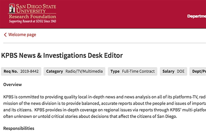 KPBS is currently advertising for a News and Investigation Desk editor