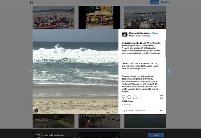 Mission Beach rescue reported from the Lifeguards of San Diego Instagram page.