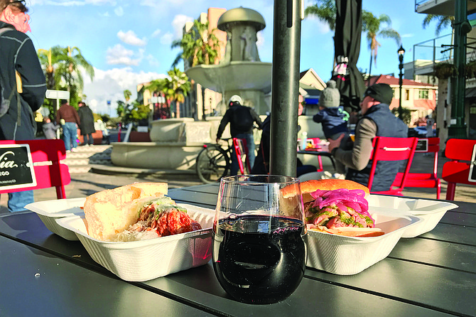 What $15 buys: meatball sandwich, beef sandwich, glass of wine. Oh, and the view