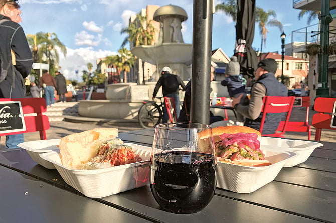 What $15 buys: meatball sandwich, beef sandwich, glass of wine. Oh, and the view