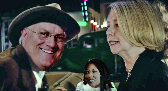 “Forget it, Mo, it’s Chinatown.” In a climactic scene, a drunken and distraught Maureen Stapleton confronts her superior, Water Authority Board Member Tom Kennedy, and accuses him of sleeping with Metropolitan Water District staffer Meena Westford (background), who represents the District’s interests in San Diego. “This whole relationship [between the Authority and the District, or possibly just between Kennedy and Westford] is sick and degrading,” cried Stapleton, before being released by the Authority, which insisted it was doing her a favor. “It’s my water, too,” soothed Kennedy, as Westford looked on apprehensively.