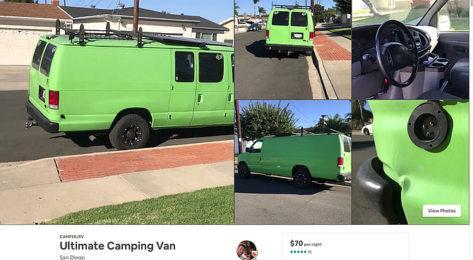 Superhost Craig charges $70/night for green van in Clairemont.