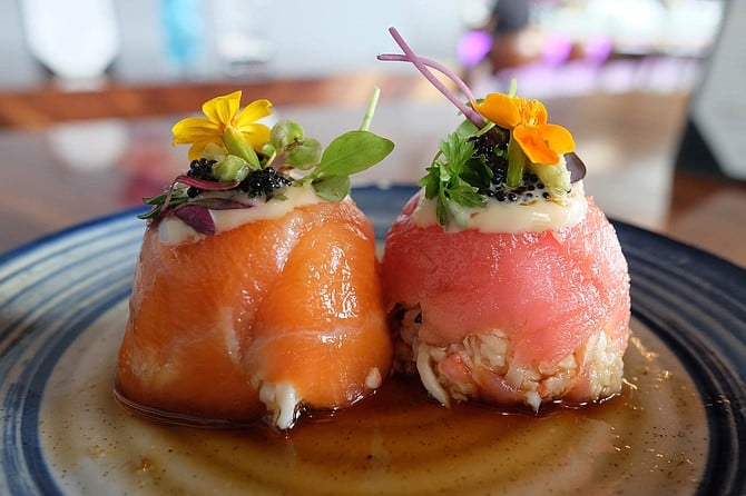 "Sushi muffins," topped with edible flowers and microgreens